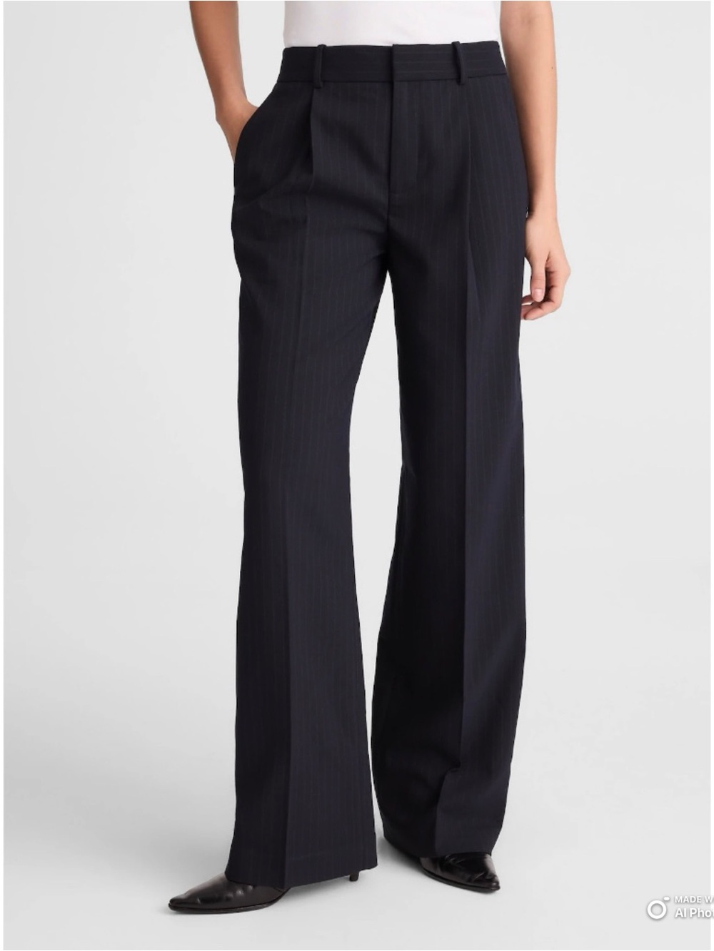 Madewell Dark Navy Stripe The Slouchy Straight Pant Size 14 NWT Career Office